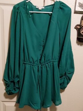 Teal V-Neck Long Sleeve Romper